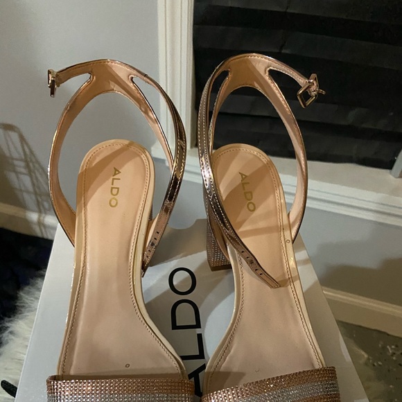 ALDO Strappy Rose Gold/Pink Sparkle heels Size 11 - Picture 3 of 5